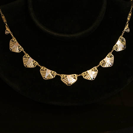 Tri-color golden Art Deco filigree bow chain