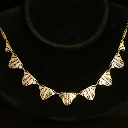 Bi-color golden Art Deco filigree bow chain