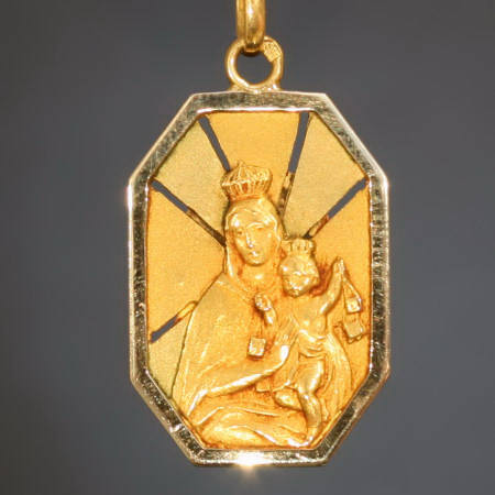 Tri-color gold Art Deco medal, Mary and child and Jesus