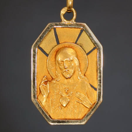 Tri-color gold Art Deco medal, Mary and child and Jesus