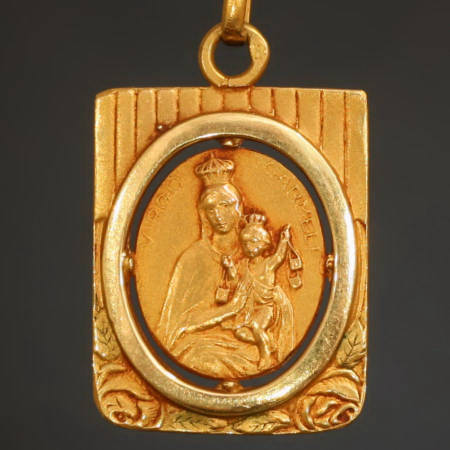 Tri-color golden medal Mary and child and Jesus