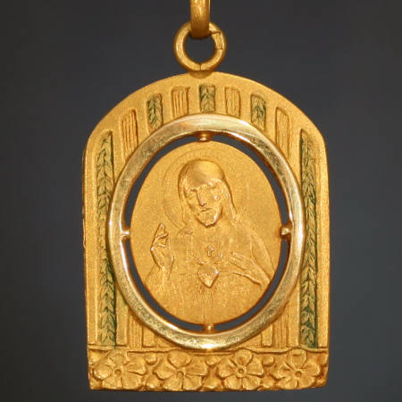 18K tri-color gold late Victorian medal Mary and child and Jesus
