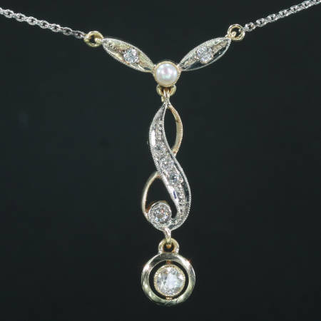 Vintage diamond pearl pendant Princess necklace
