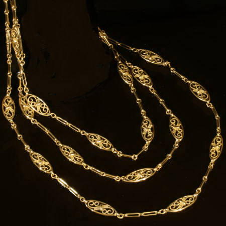 Extreme long Victorian chain with filigree work 160.00 cm (63 inch)