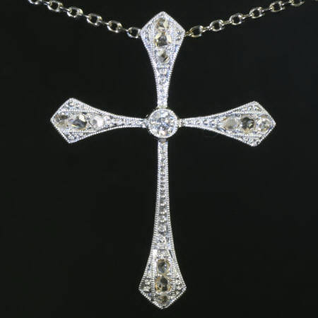 Two tone golden Art Deco cross with old mine cut brilliant and rose cut diamonds