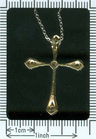 Two tone golden Art Deco cross with old mine cut brilliant and rose cut diamonds