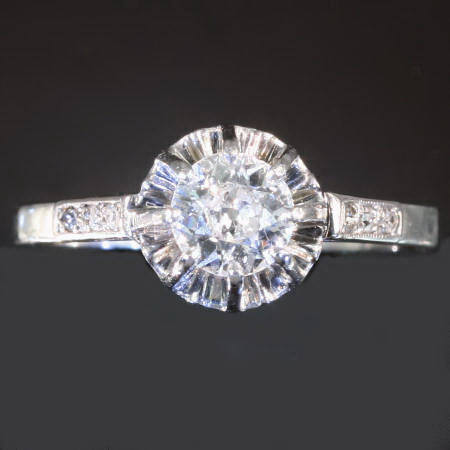 French late Art Deco engagement ring with old mine brilliant cut diamond