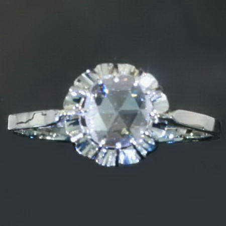Art Deco engagement ring with big rose cut diamond