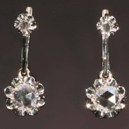 Diamonds white gold vintage dangle earrings lever-back