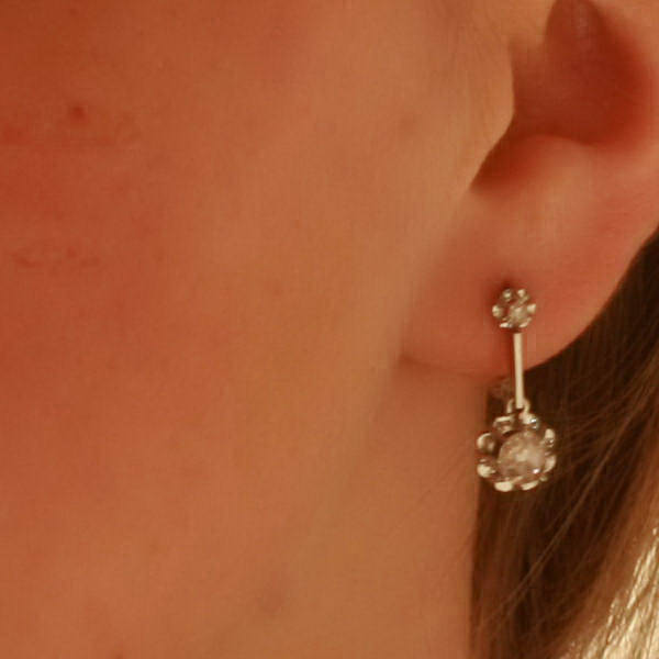 Diamonds white gold vintage dangle earrings lever-back