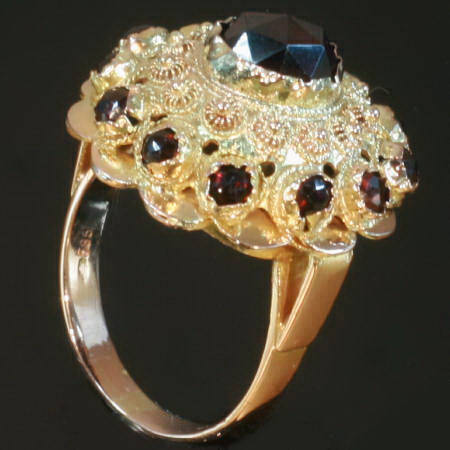 Dutch Golden Ring With Garnets And Filigree Work Images By Adin Antique Jewelry