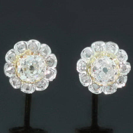 Victorian cushion diamond post earrings 18kt red gold