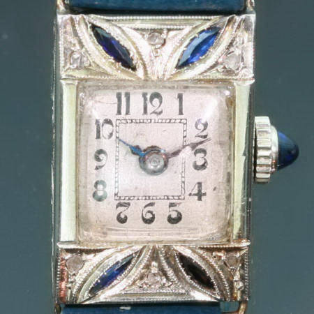 Art Deco ladies sapphire and diamonds wrist watch