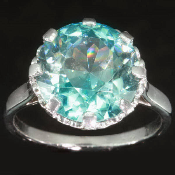 French platinum estate engagement ring with big starlite (6.69 carat