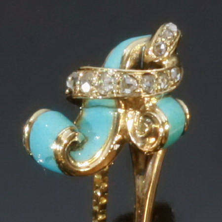 Intriguing double pins Victorian tie pin with rose cut diamonds and blue enamel (image 2 of 3)