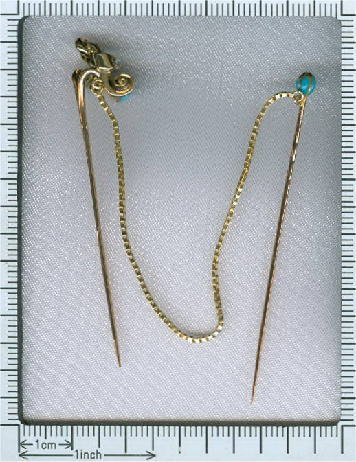 Intriguing double pins Victorian tie pin with rose cut diamonds and blue enamel (image 3 of 3)