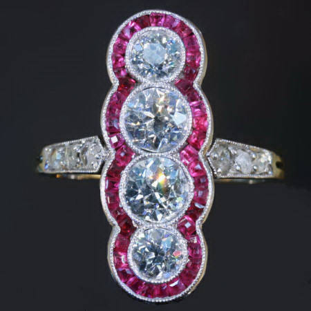 Magnificent Art Deco engagement ring with rubies and diamonds