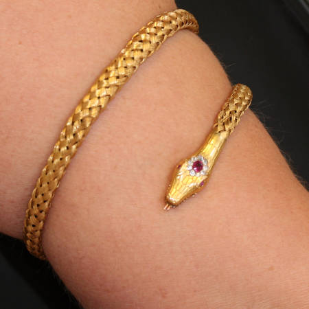 Diamond and ruby Victorian braided flexible coiled snake serpent bracelet (image 4 of 6)