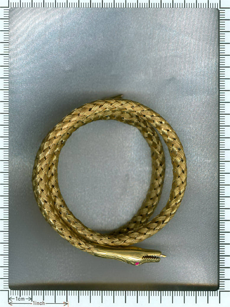 Diamond and ruby Victorian braided flexible coiled snake serpent bracelet (image 6 of 6)