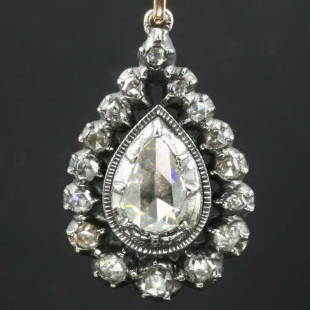 Victorian pear shape rose cut diamond in gold backed silver pendant