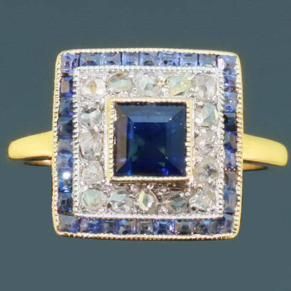 Art Deco diamond and sapphire engagement ring