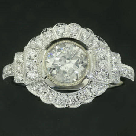 Modern halo diamond engagement ring 18K white gold