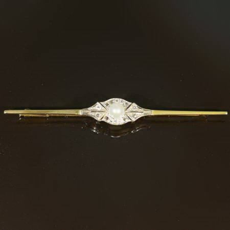 Rose cut diamond and pearl estate bar brooch
