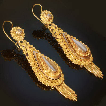 Truly magnificent long pendent Victorian filigree earrings. Top quality