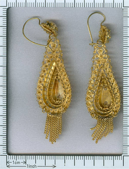 Truly magnificent long pendent Victorian filigree earrings. Top quality