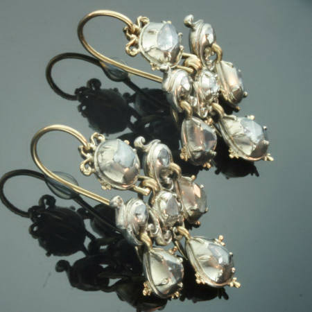 Royal pair of baroqueish Georgian chandelier rose cut diamond earrings (image 3 of 5)