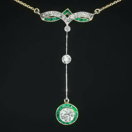 Magnificent Art Deco diamond and emerald pendant