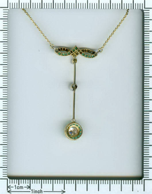Magnificent Art Deco diamond and emerald pendant