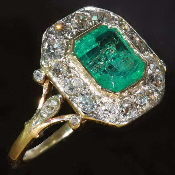 Estate diamond and Columbian emerald engagement ring (image 3 of 8)