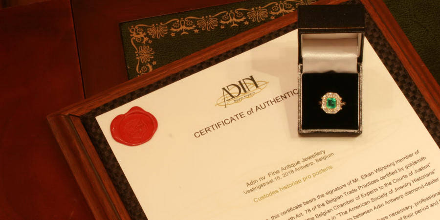 Estate diamond and Columbian emerald engagement ring (image 6 of 8)