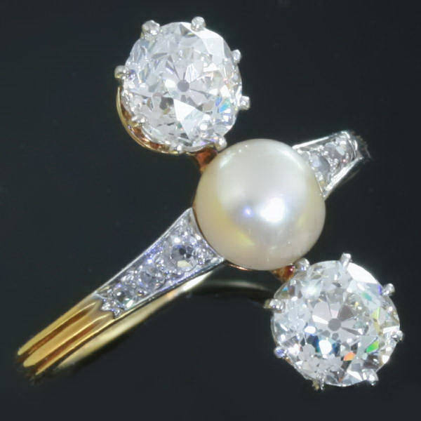 Antique three stone engagement ring pearl diamond (image 2 of 10)