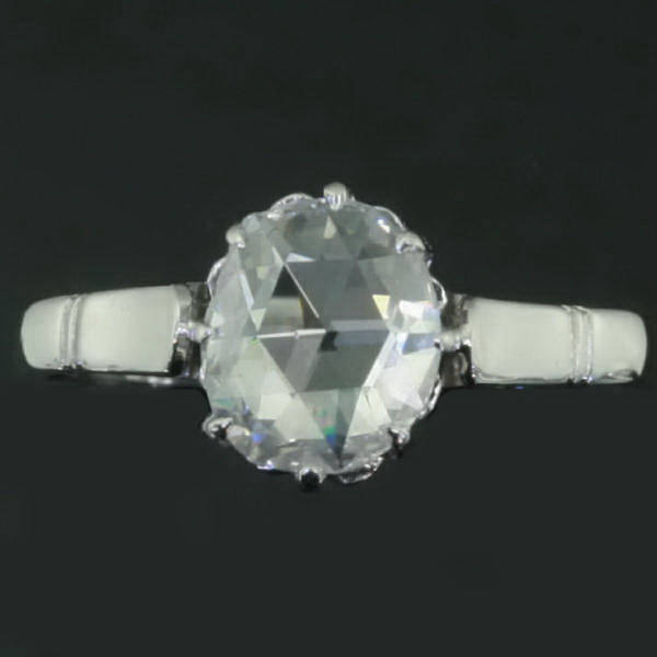 Big and pretty rose cut diamond platinum engagement ring
