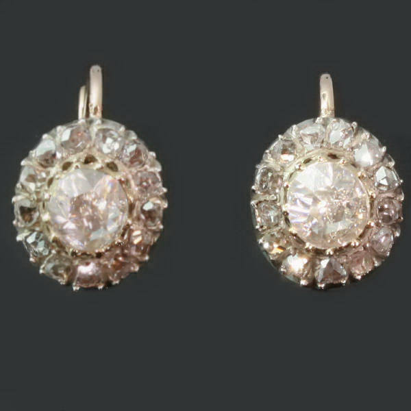 Victorian cluster diamond drop earrings 18kt red gold