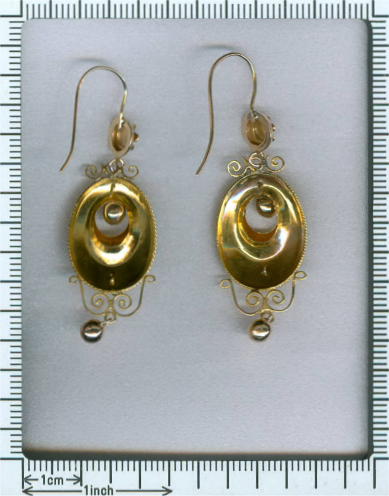 Long pendent Victorian earrings pink gold