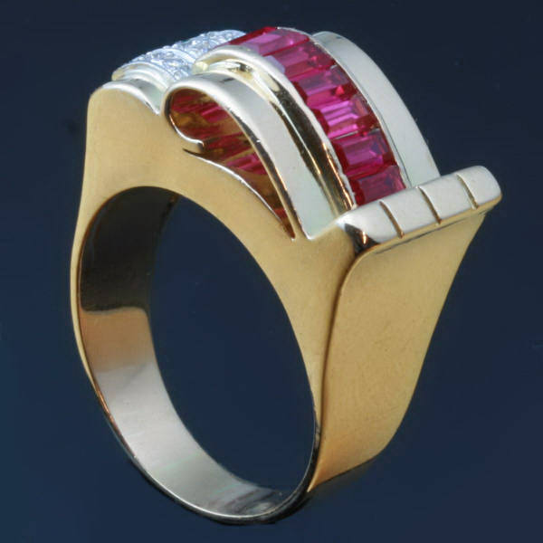 Retro ring with diamonds and rubies