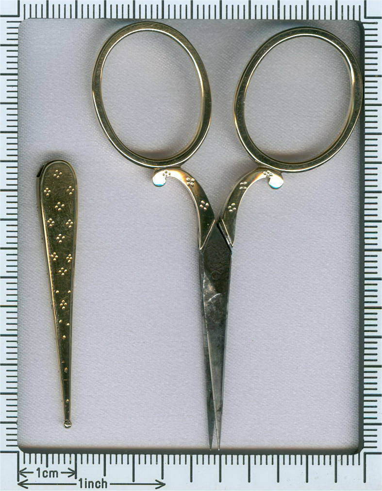 Dutch Victorian ladies sewing set, scissors, needle case, bobbin and bodkin (image 4 of 5)