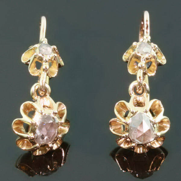 Yellow gold Victorian earrings with rose cut diamonds set on foil