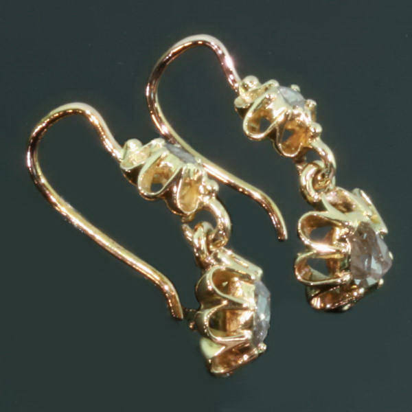 Yellow gold Victorian earrings with rose cut diamonds set on foil