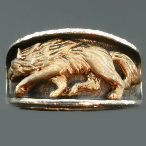 Gold Victorian Bishops ring with stunning enamel work and hidden ring with stalking wolf (image 10 of 14)