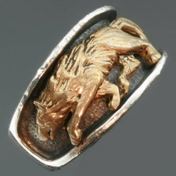 Gold Victorian Bishops ring with stunning enamel work and hidden ring with stalking wolf (image 11 of 14)