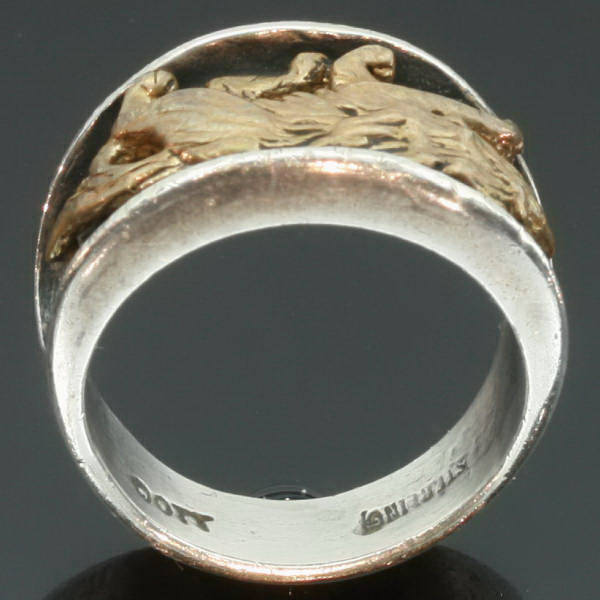 Gold Victorian Bishops ring with stunning enamel work and hidden ring with stalking wolf (image 12 of 14)