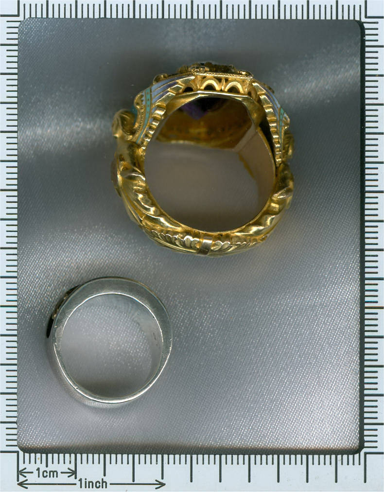 Gold Victorian Bishops ring with stunning enamel work and hidden ring with stalking wolf (image 13 of 14)