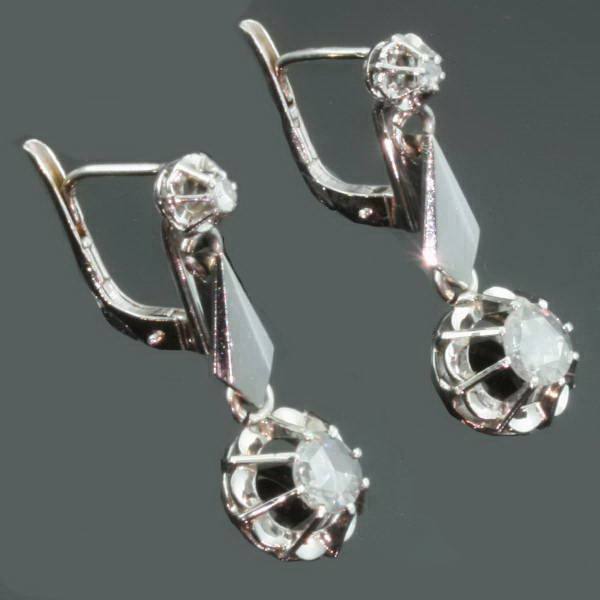 Estate diamond white gold dangle earrings, lever-back
