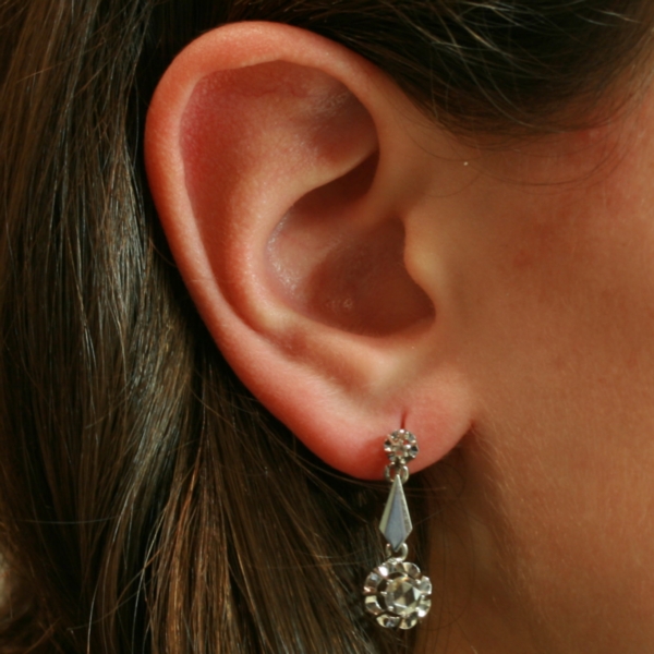 Estate diamond white gold dangle earrings, lever-back