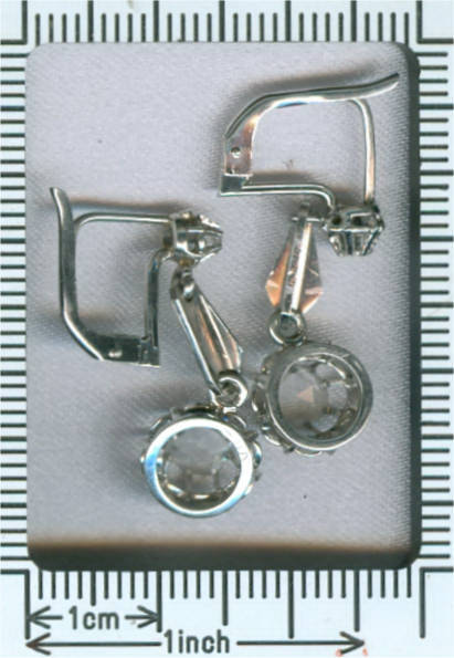 Estate diamond white gold dangle earrings, lever-back