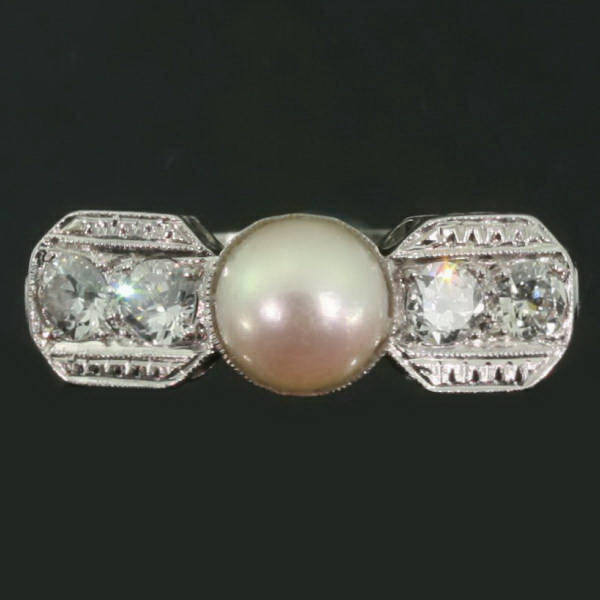 Art Deco platinum diamond and pearl engagement ring